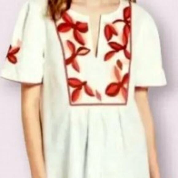 Madewell Embroidered Bohemian Floral Short Sleeve Embroidered Blouse Size Small - Picture 2 of 7